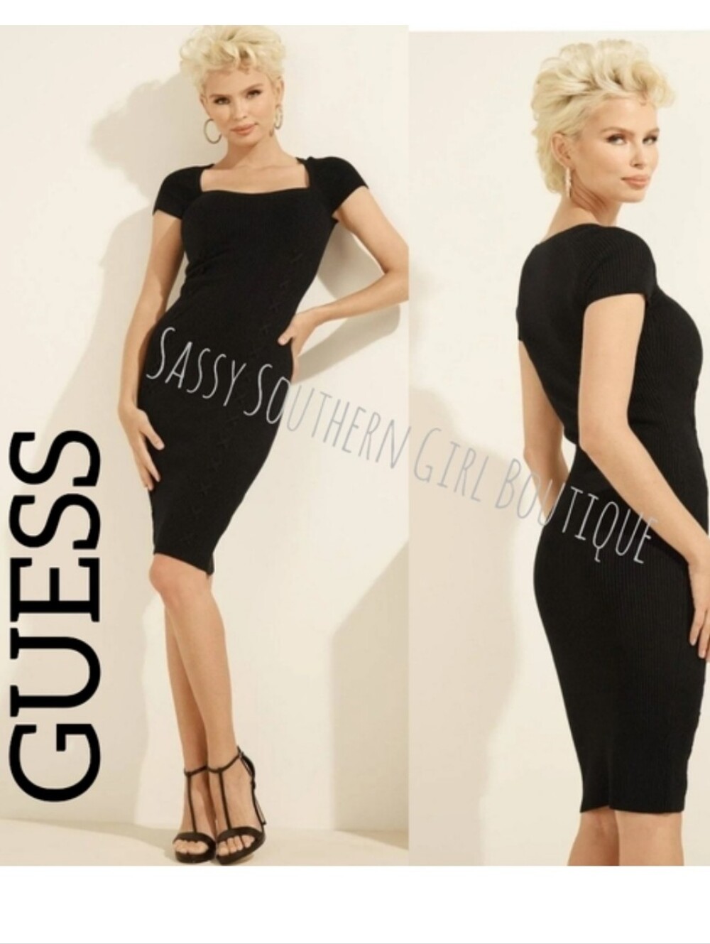 🆕⭐ Guess Black Ribbed Midi Dress